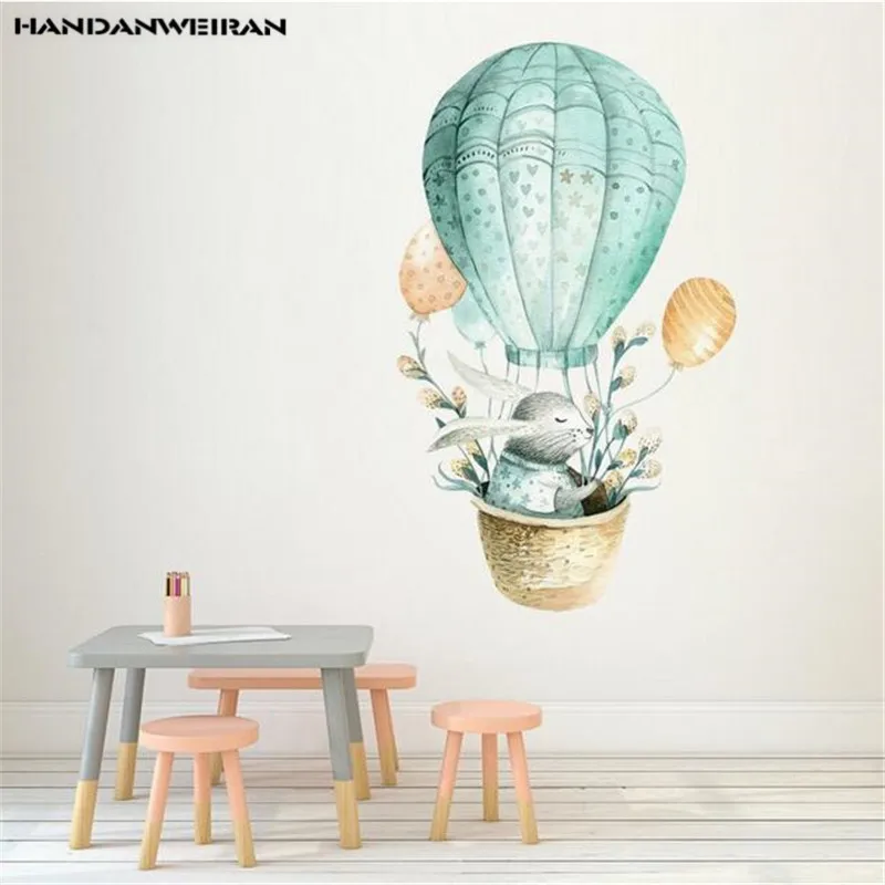 

1PCS Hot Air Balloon Bunny Wall Sticker For Living Room Bedroom Children's Room Study Room Sticker Wallpaper Ins babay kids gift