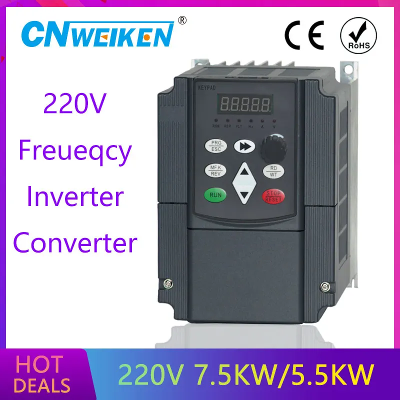 Частотный инвертор переменного тока 7.5kw 220V 10HP однофазный вход 3 фазные выходные