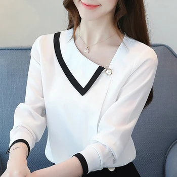Womens Tops And Blouses Fashion V-neck White Blouse Long Sleeve Blouse Women Chiffon Blouse Shirt Women Tops Clothes Blusas C691 1