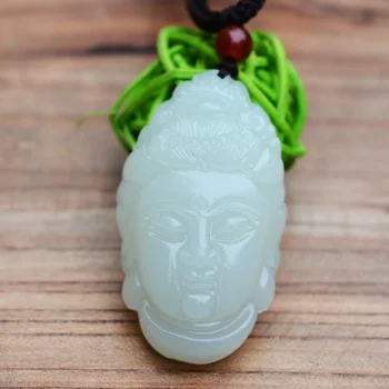

Natural White Afghanistan Nephrite Pendant Guanyin Bodhisattva avalokitesvara Head Pendant Necklace Fine Men's Jade Jewelry