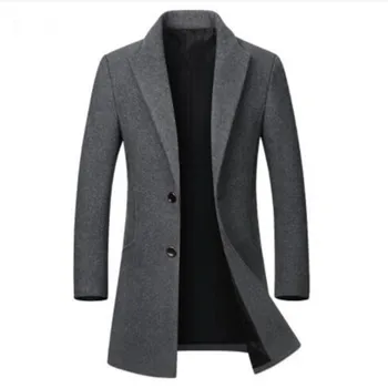 

Drop shipping Winter Wool Jacket Men's High-quality Wool Coat casual Slim collar wool coat Men's long cotton collar trench coat