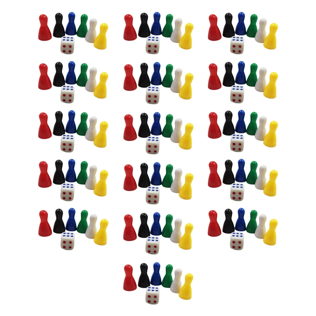 96 Pcs Colorful Pieces Pawn Chess Plastic Pieces &16 Pcs Dice Set for Board Card Games