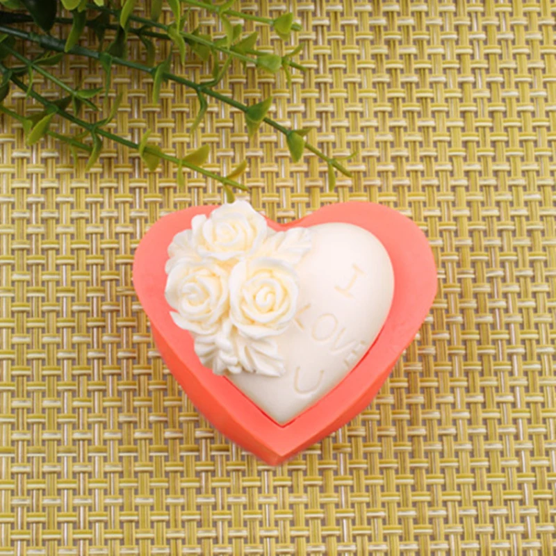 Heart Shape Flower Soap Mold I Love U Silicone Soap Making Mould Romantic Aroma Mold For Lover Gifts Cake Decorating Tools