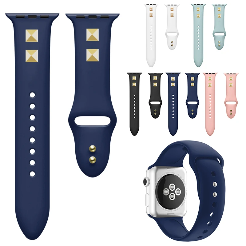 Ремешок для Apple Watch Series 4 3 2 1 ремешок для iwatch силиконовый ремешок в стиле панк с заклепками 38 40 42 44 мм