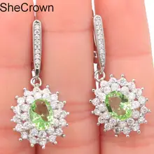 31x14 мм очаровательный зеленый цаворит Гранат Белый CZ вечерние женские серебряные серьги