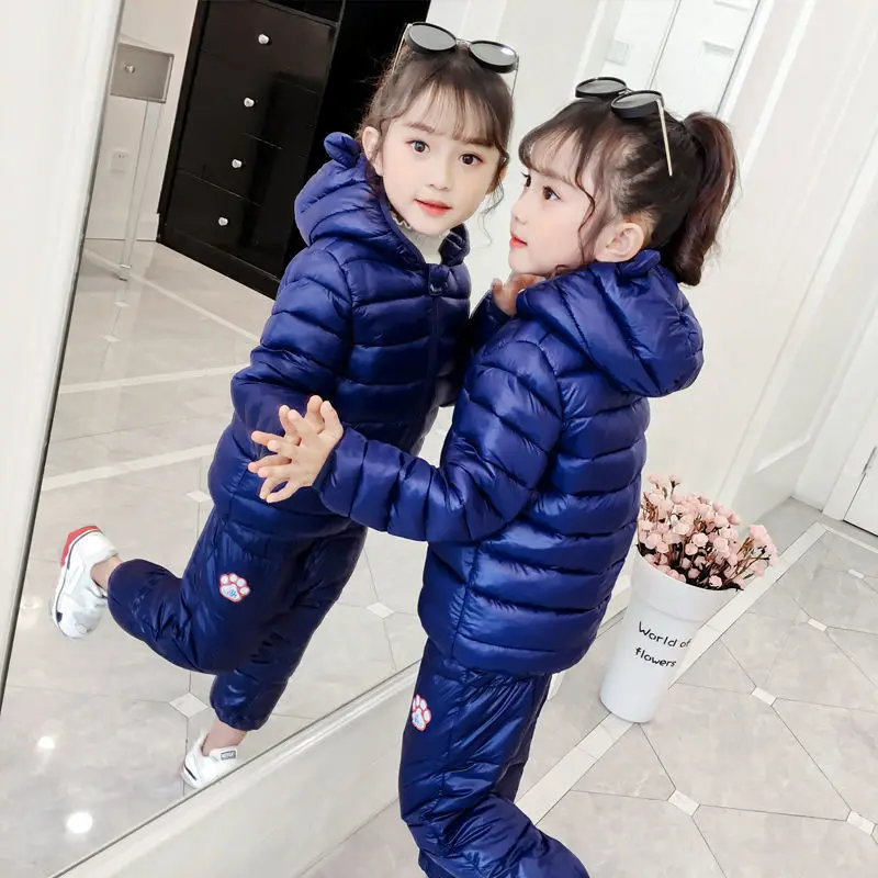 Girls warm down parkas clothing sets winter kids casual hoodies+pants 2pcs tracksuits for baby girls children snow wear suits