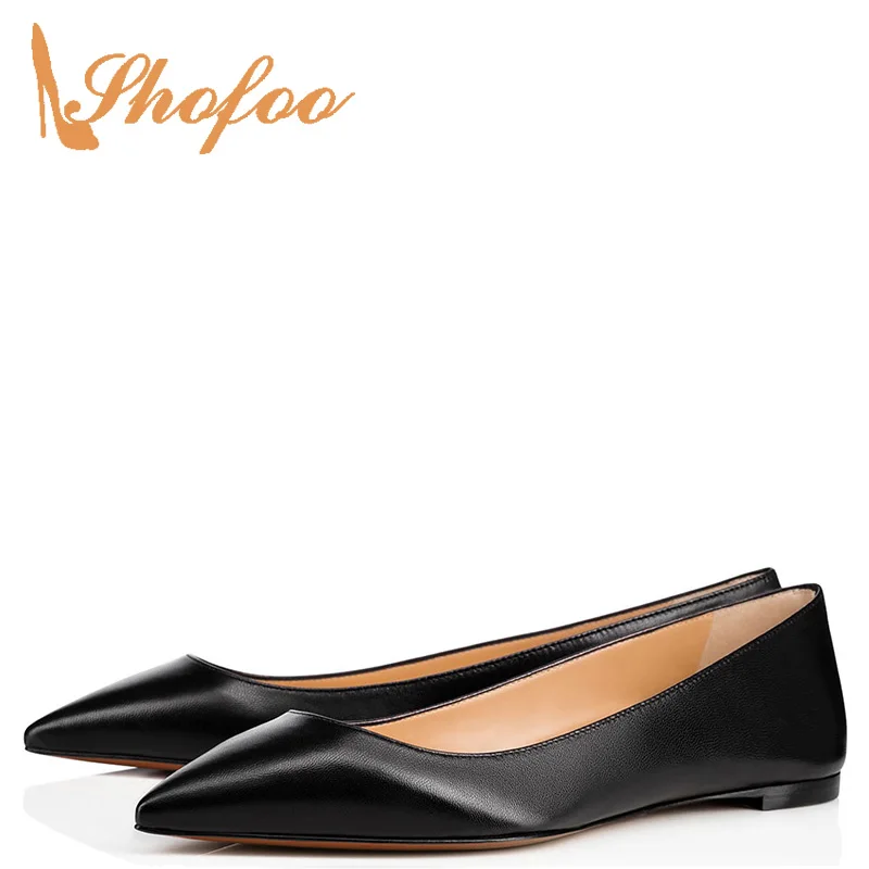 

Black Flats Pointed Toe Slip On Woman Shoes Office Ladies Female Formal Casual Mature Comfortable Classic matte Vegan Size 15 16