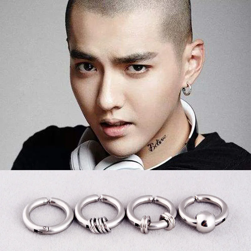 Ear Clip Earrings 1 piece Stainless Steel Ear Clip Earrings Men/Women Small Circle Bead Pendant No Pierced Fake Ear Circle Gothic Earrings