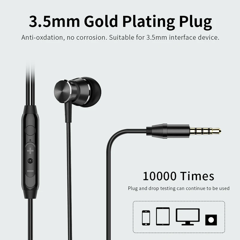 Metal Wired Headphone Earphone In ear with Mic Sports Bass Earbuds Headset for xiaomi iPhone huawei LG Earphones