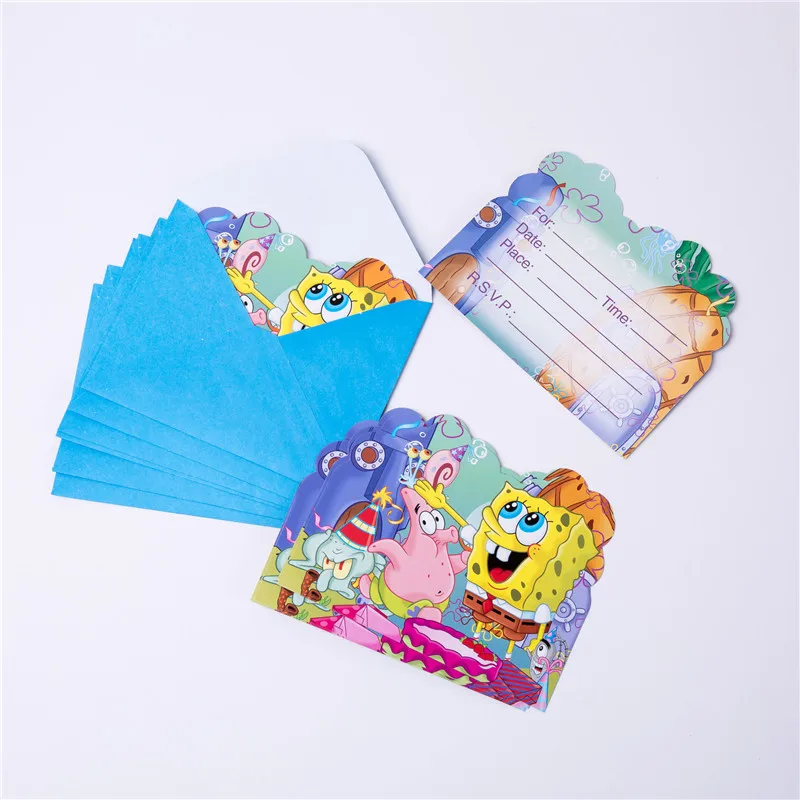 Inviting Card(6 pcs) Губка Боб Патрик звезда вечерние принадлежности День Рождения украшения детские бумажные тарелки и стаканы соломинки баннер для вечеринки в честь Дня рождения детский душ - Цвет: Inviting Card(6 pcs)