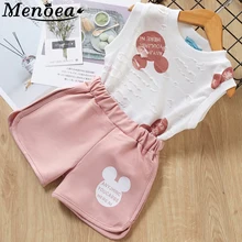 Menoea/Летняя одежда для девочек г. Комплекты одежды футболка с принтом героев мультфильмов короткие костюмы из 2 предметов детская От 3 до 7 лет безрукавная Одежда для новорожденных