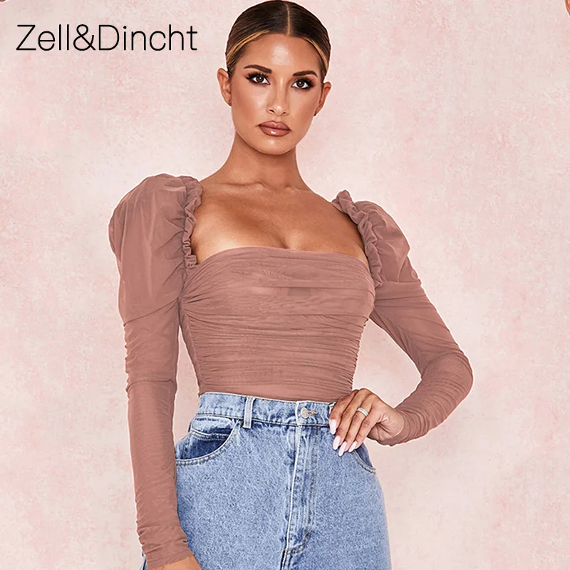 Zell& Dincht сетчатый прозрачный обтягивающий сексуальный боди для женщин с длинным рукавом женские комбинезоны с открытой спиной для ночного клуба боди комбинезон Топ для женщин