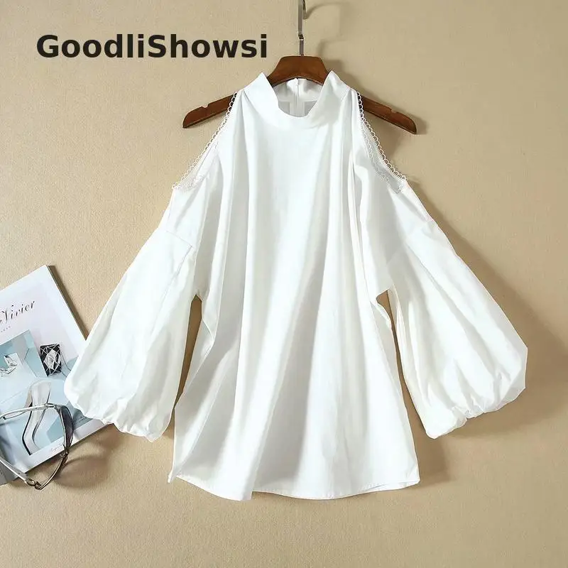GoodliShowsi, весна, шикарный комплект из 2 предметов, белый топ с пышными рукавами и открытыми плечами+ черные штаны с блестками, женские костюмы с шортами