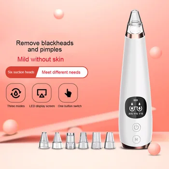

Rechargeable Electric Blackhead Remover Deep Pore Cleaner Face Skin Care Tool Acne Pimple Removal Beauty Device 6 Suction Heads