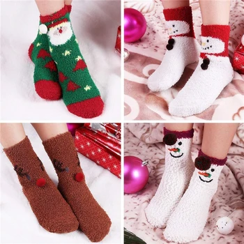 

2019 Christmas Socks 4 Pairs Holiday Plush Slipper Socks Cozy Xmas Sock Winter Warm Thick Home Socks for Women Girls Gift