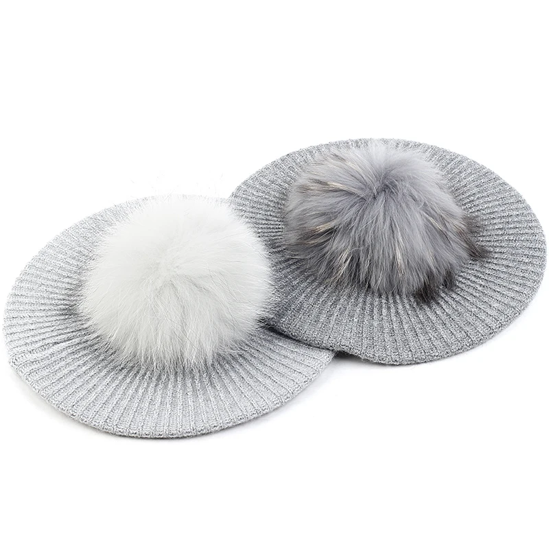 Geebro/кашемировая шапочка для взрослых с помпоном из натурального меха 15 см, теплые шапки с черепом на осень и зиму