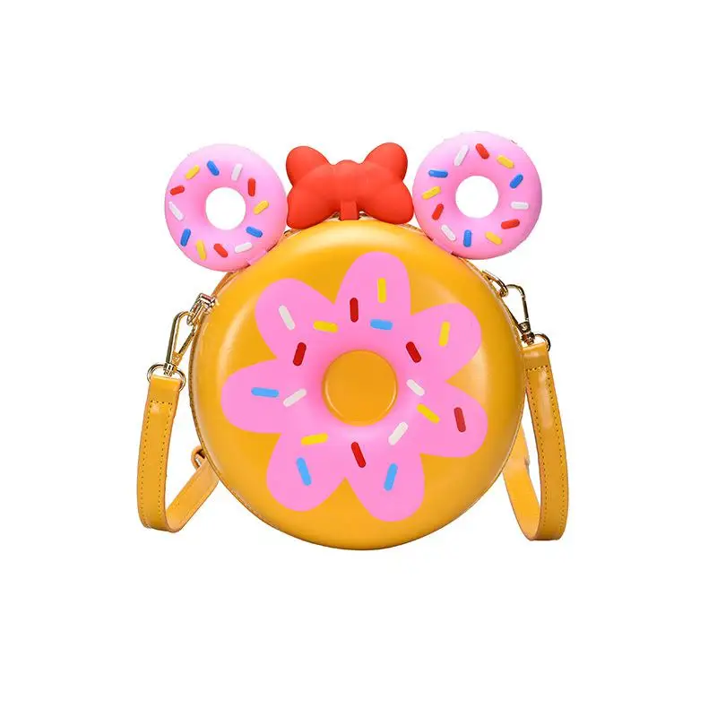 Donut Printing Disney Bags Cute Mickey Ear Small Round Bag Women Mickey Mouse Shoulder Diagonal Pu Fashion Girl Out Bags - Цвет: Цвет: желтый