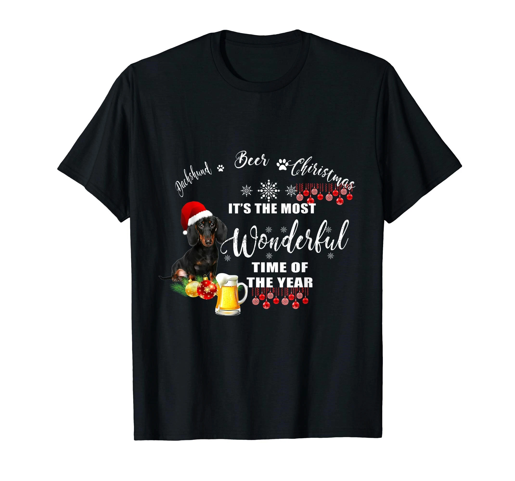 Dachshund Beer Christmas It's The Most Wonderkul Time T-Shirt-Men's T-Shirt-Black |
