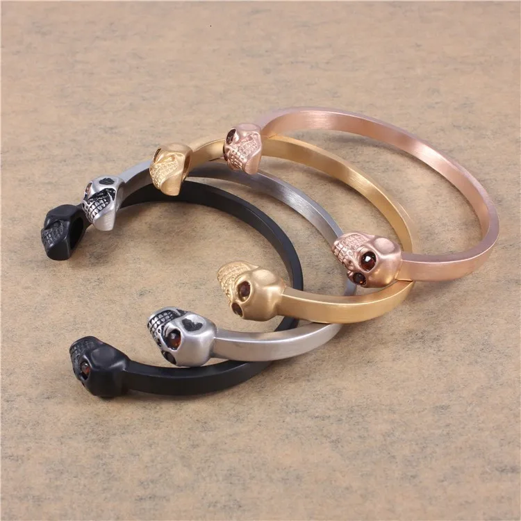 PVD Mens Cuff Skull Bracelets Bangles Women Gold Rose Gold Black Stainless Steel CZ Crystal Eyes Hot Designer Wrist Jewelry