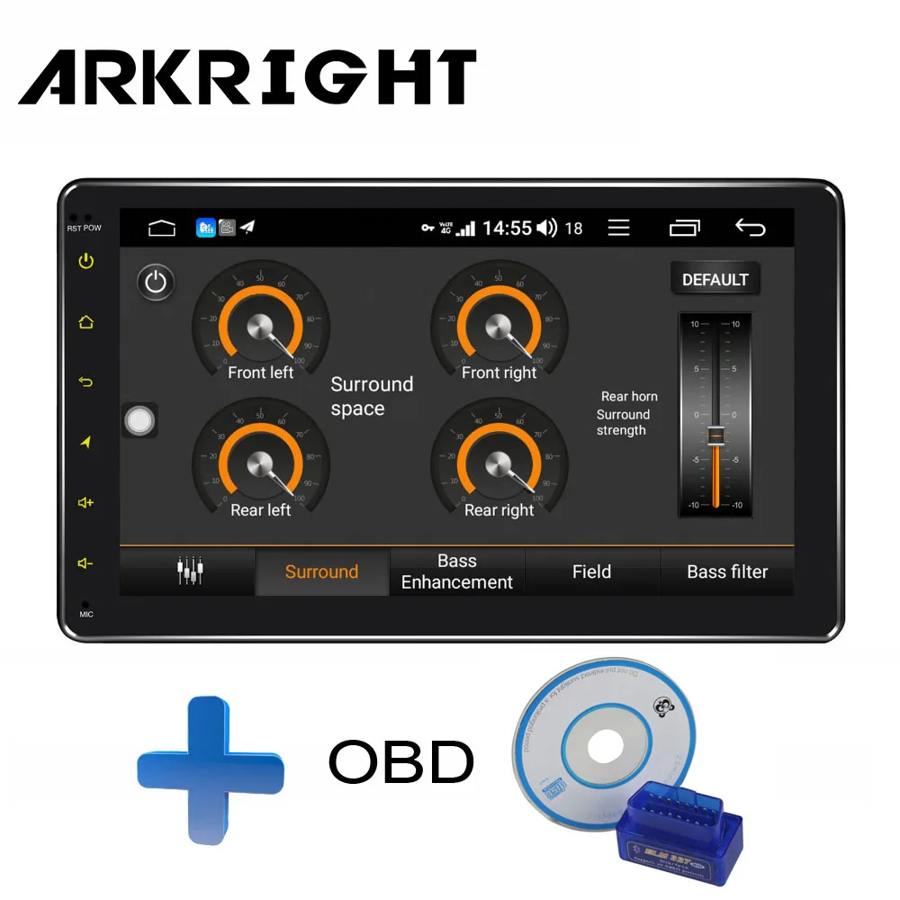 HU-OBD ARKRIGHT " автомобильный DVD gps android 8,1 Автомагнитола стерео 4+ 64 ГБ gps навигация ips/DSP/Carplay 4g Восьмиядерный мультимедийный плеер - Цвет: HU-OBD