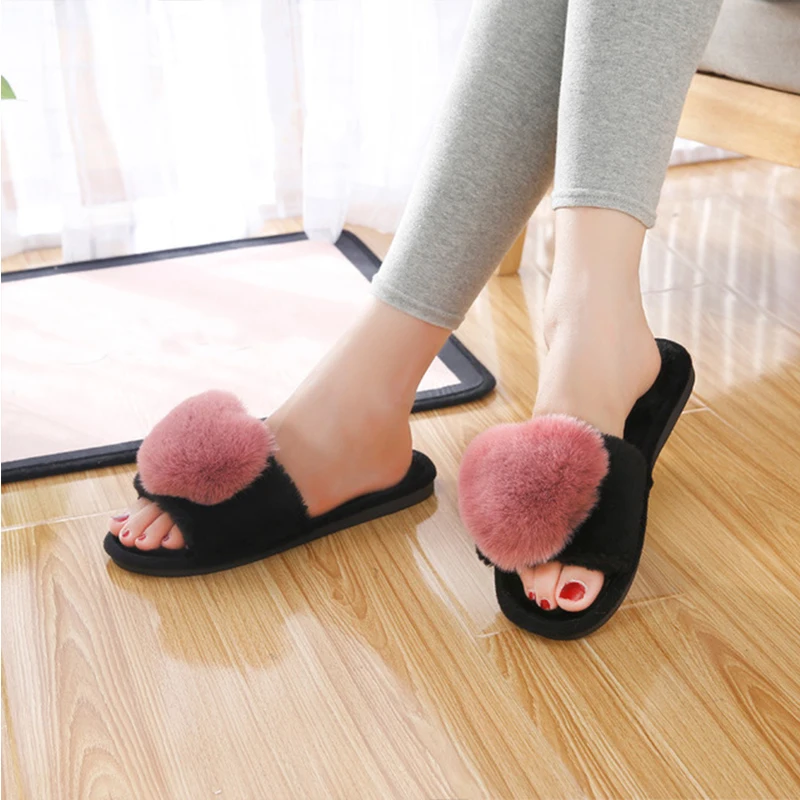 Women Slippers Women Love Heart Cotton Slippers Winter Non-Slip Floor Home Furry Slippers Women Shoes for Bedroom 20 styles