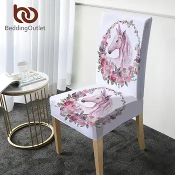 

BeddingOutlet Floral Unicorn Chair Cover Cartoon Spandex Slipcovers For Dining Room Stretch Elastic Chair Covers Banquet Wedding