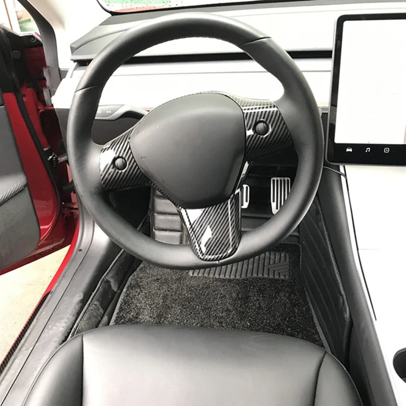 Новая глянцевая крышка рулевого колеса и украшение салона автомобиля протектор рулевого управления для Tesla модель 3