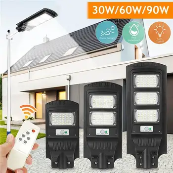 

New Led Solar Street Light IP65 Waterproof Outdoor Lighting 30W 60W 90W Rador Motion Wall Light with RC for Garden Yard Plaza