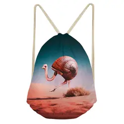 THIKIN Art Snail Shell Страусиная сумка на шнурке, полиэстер, крутые животные, дизайн, мини-пляжный мешочек для девочек, сумки на плечо