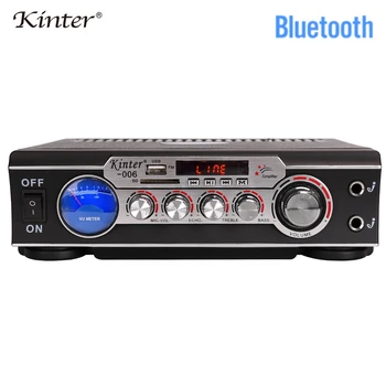 

kinter-006 karaoke amplifier audio 2 channel home amp mic input echo bass treble AC power supply DC 12V USB SD FM radio