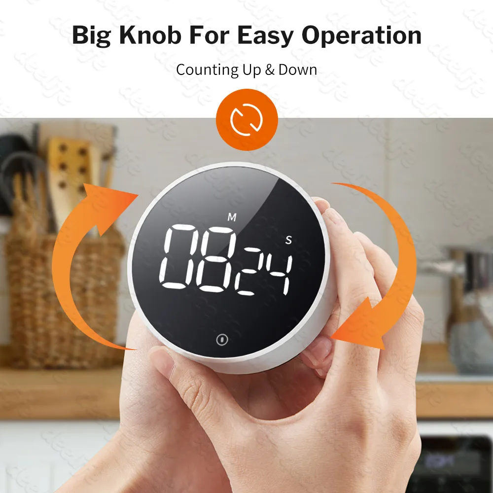 LED Digital Countdown Magnetic Alarm Clock Kitchen Timer Study Stopwatch US