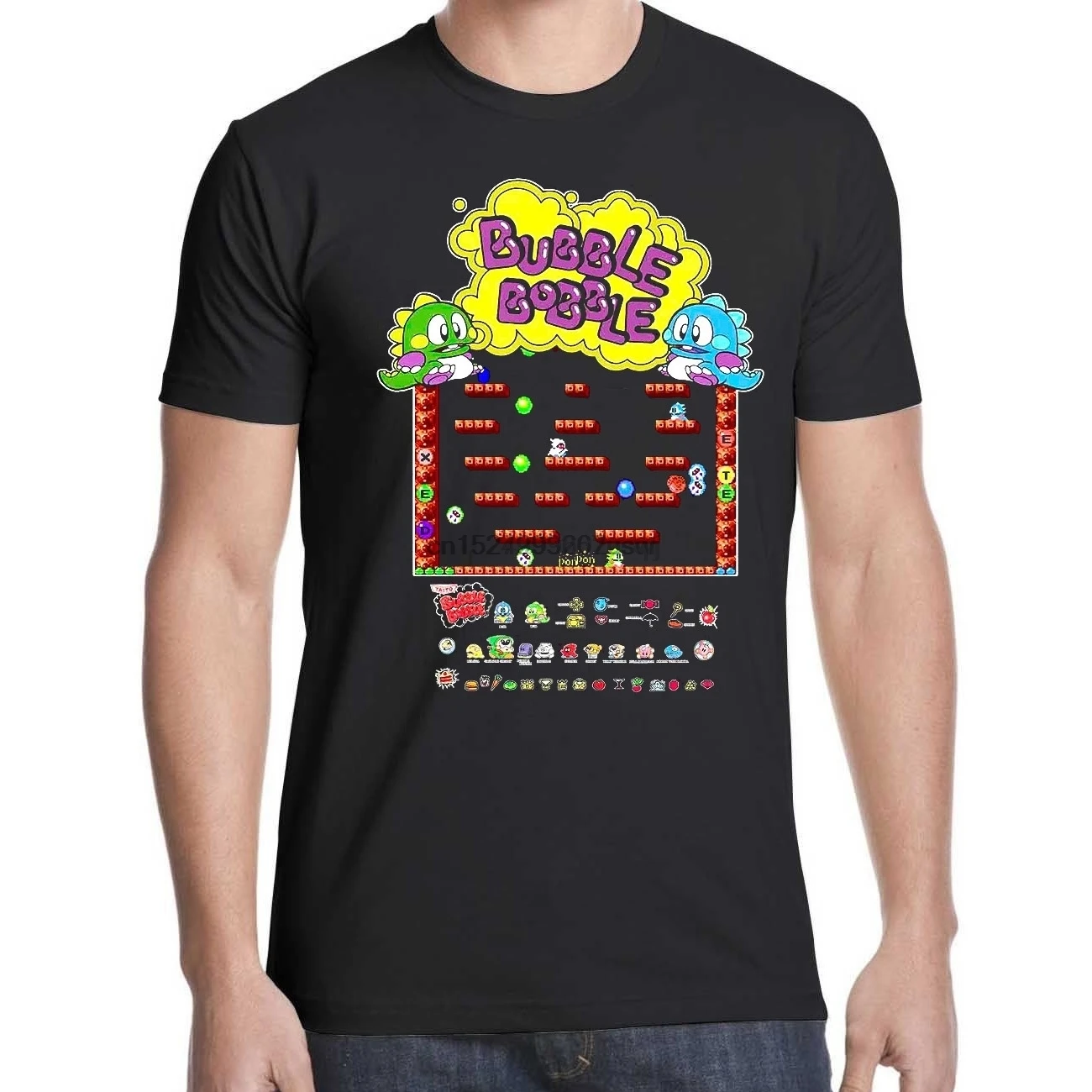 

Bubble Bobble Videogame Arcade T-shirt Mens Round Cotton Short Sleeves Fashion Tee shirts