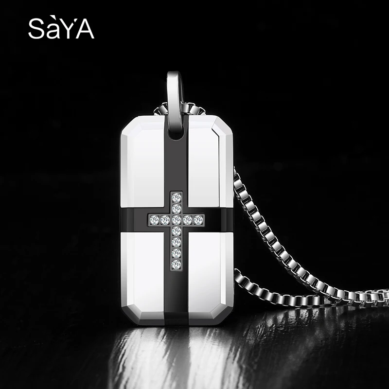 

2019 New Arrival Man's Cross Pendants Tungsten Carbide Pendants Necklace with CZ Stones Can Engrave Length 50/55/60mm