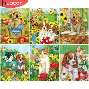 

HUACAN Pictures By Number Dog Kits Home Decor DIY Painting By Numbers Cat Animal Drawing On Canvas HandPainted Art Gift