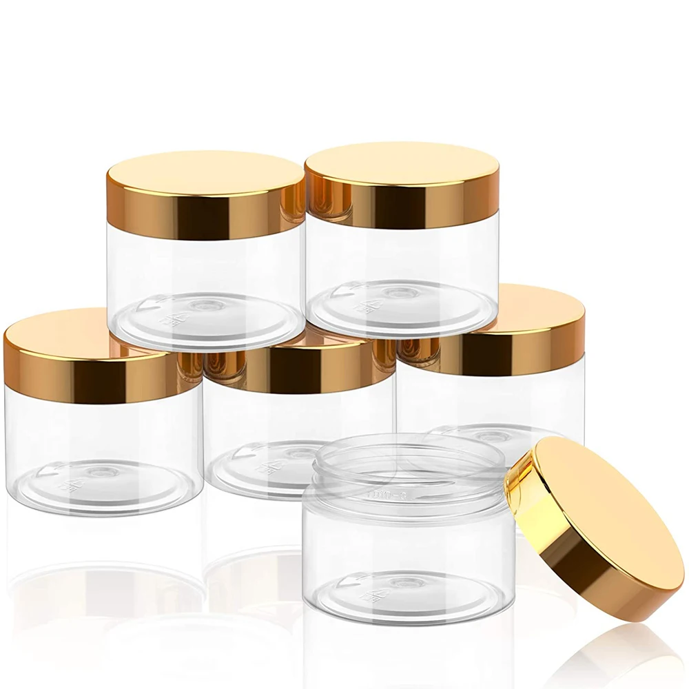 100ml 150ml 200ml 250ml Hot Sale Empty Large Cosmetic Cream Hair Gel Food Container Plastic Jar With Gold Screw Lid 50pcs 10 150ml golden aluminum cans metal tin box screw lid round tea canister storage container for cream balm wax cosmetics