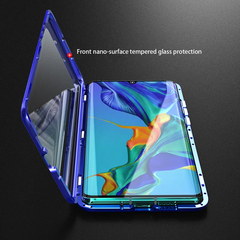 360 Full Magnetic Protective Phone Case For Huawei P40 Pro P30 P20 Mate 20 30 Pro Lite Case Metal Flip Tempered Glass Back Cover