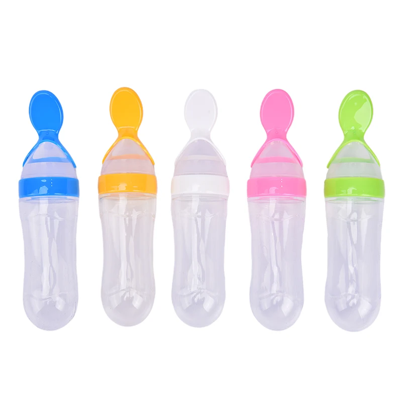 90ml Lovely Safety Infant Baby Silicone Feeding With Spoon Feeder