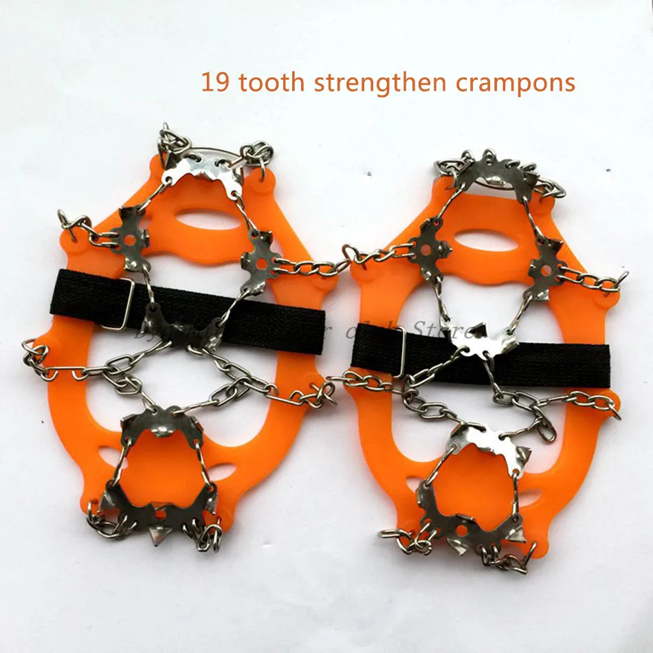 19 зубов стальная накладка против скольжения на льду шип для противоскользящая обувь для пеших прогулок альпинистские снежные шипы скобы цепь зажим краб сапоги крышка - Цвет: orange