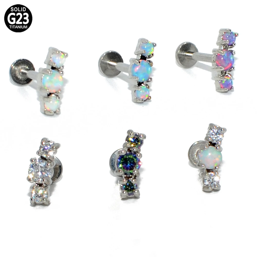 

G23 titanium Labret lip Ring Opal Stone T Shaped Straight Lip Stud Ring Ear Tragus Cartilage Earring Piercing Body Jewelry