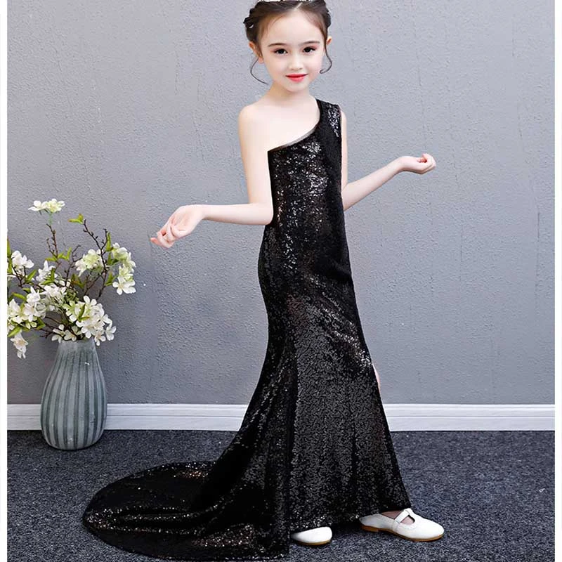 

Sequined Maxi Long Little Kids Dress Mermaid Baby Girl Party Dress Kids Prom Dresses Girls Teenage Evening Children Clothing