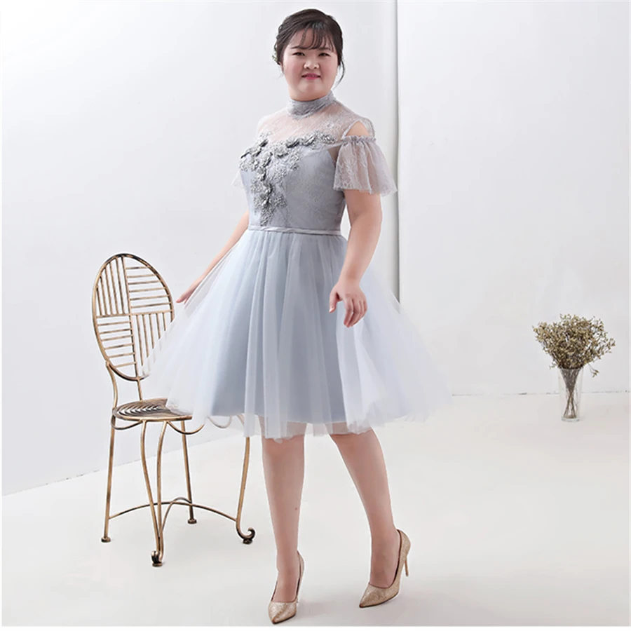 Платье для выпускного вечера с высоким воротником, короткий рукав, Vestidos De Gala, размера плюс, серые платья, женские вечерние платья, вечернее платье с кристаллами, T198