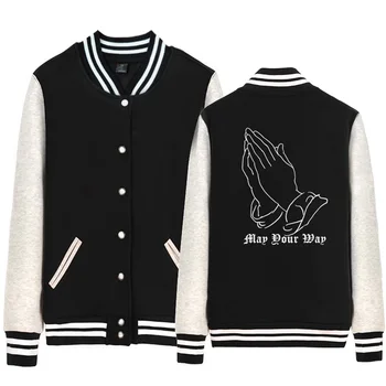 

Gothic May Your Way Praying Hands Man jacket Boy Coat Single breasted Baseball Fleece Autumn Winter Couple Clothes ZIIART