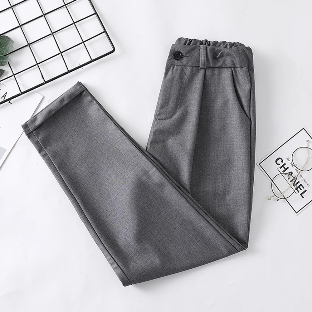 Новые женские офисные женские прямые брюки из органической кожи свободные хлопковые брюки с эластичной резинкой на талии брюки большого размера casual женские повседневные брюки