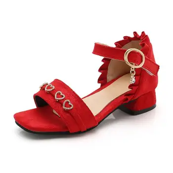 

Lovely High Heel Girl Princess Sandals Fashion Lace 2020 Children Girls Black Kids Summer Beach Shoes 4 5 6 7 8 9 10 11 12 Year