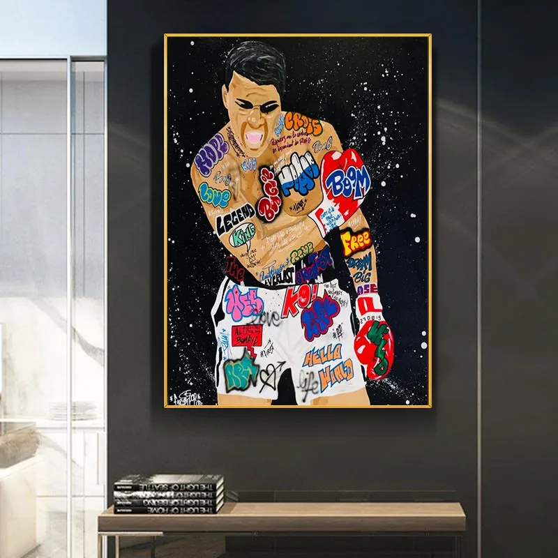 

Boxer graffiti art canvas painting on the wall art posters and prints art sculptures color pictures home decor posters