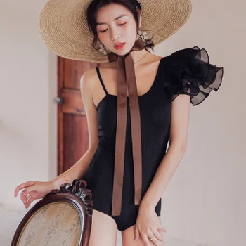 

Swimsuit One Piece Bikinis Female 2019 Retro Ladies Closed Woman Fused 2020 New Cover Thin Ins Gentle Hot Bathing Suit Solid