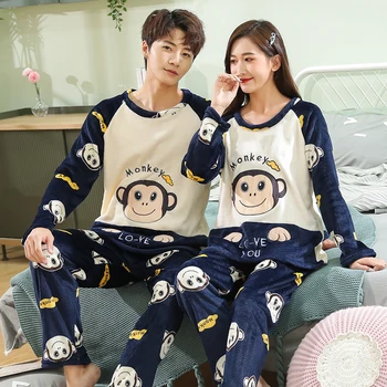 

Lovers Cartoon Pyjamas Women And Men Nightwear Winter Flannel Fleece Pijamas Women Warm Pajama Set Pajamas For Women Sleepwear