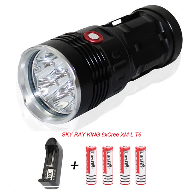 

8000 Lumens 3 Mode LED Flashlight 6 X XM-L T6 Waterproof Torch Light Lamp with 18650 Battery+ Charger for Underwater Hunting