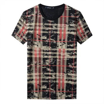 

Plus Fat plus Size Men Round Neck Short Sleeve T Shirt Extra Large Youth Male Fat Man Grid Cool Half Sleeve T Shirt