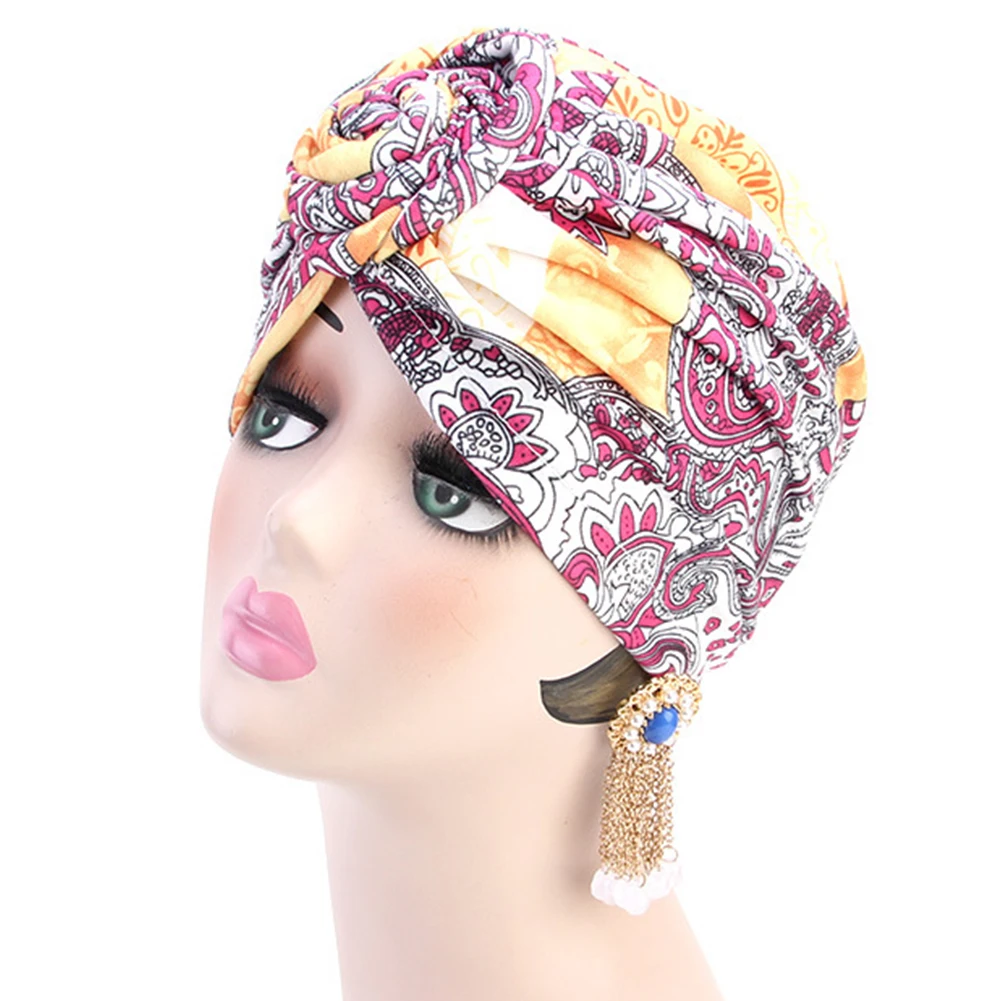 Yellow Pink Женский скрученный головной убор аксессуары мусульманский шарф цветочные мягкие повседневные подарки этнический стиль Hairwrap декоративный Топ узел Повседневная тюрбан шляпа - Цвет: Yellow Pink